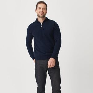 Untouched Wool Cassum Navy Blue Half Zip Men’s Sweater in Large